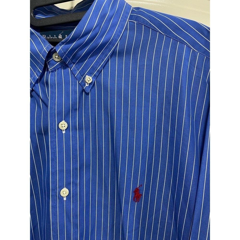 Vintage Ralph Lauren Classic Fit Blue Stripe Button Up Shirt Mens 16.5 34/35